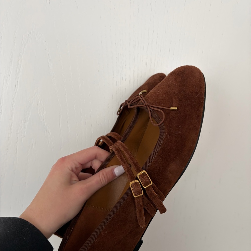 Madewell Brown Suede Flats with Bow Detail - Picture 2 of 4
